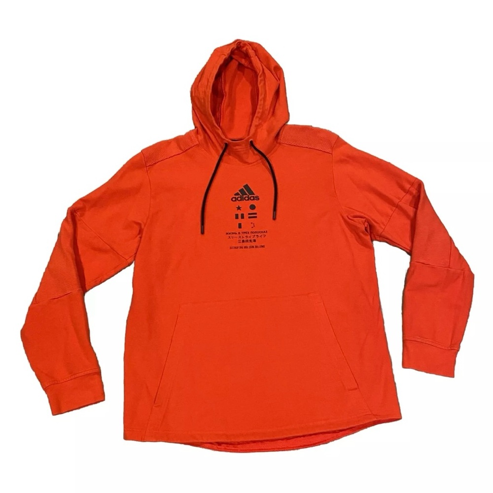 Adidas Soccer Hoodie Men's Size M Red Ribbed Logo Graphic Pullover Sweatshirt